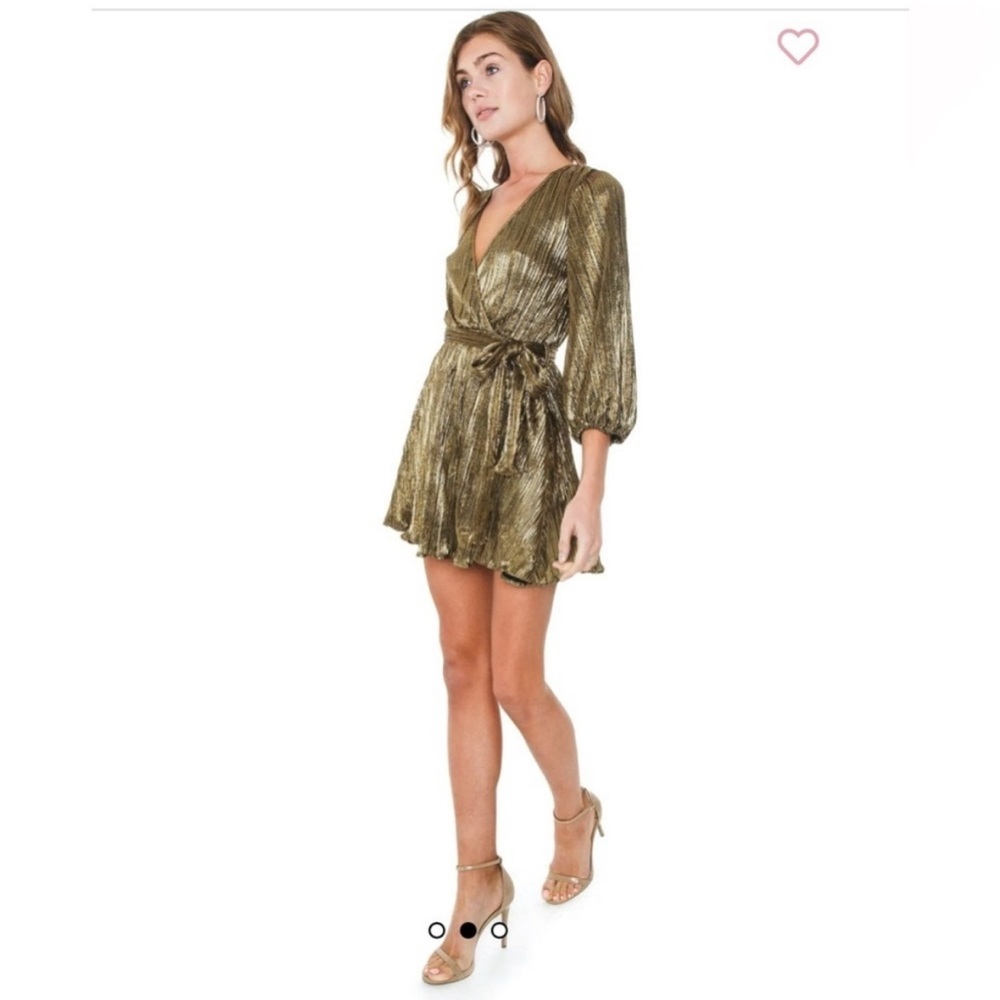 NWT BARDOT Metallic Gold Belissa Wrap Mini Dress with Tie Waist